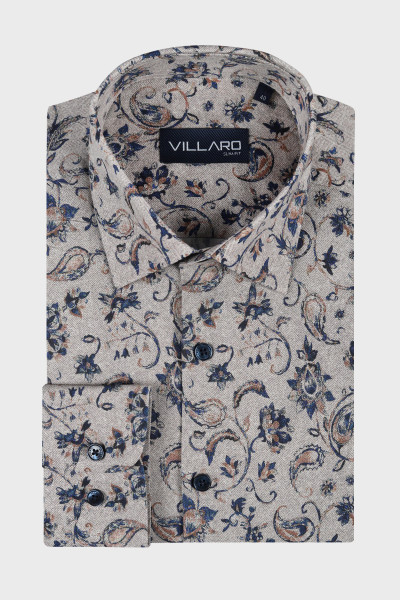 Beżowa koszula męska wzór roślinny | Villaro