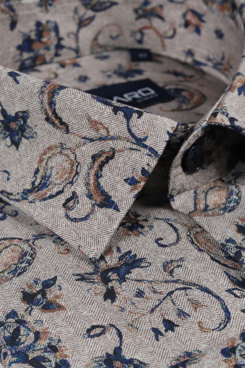 Beżowa koszula męska wzór roślinny | Villaro