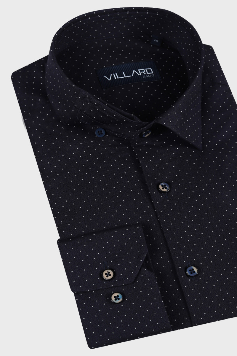 Granatowa Koszula Męska Wzór Kropki