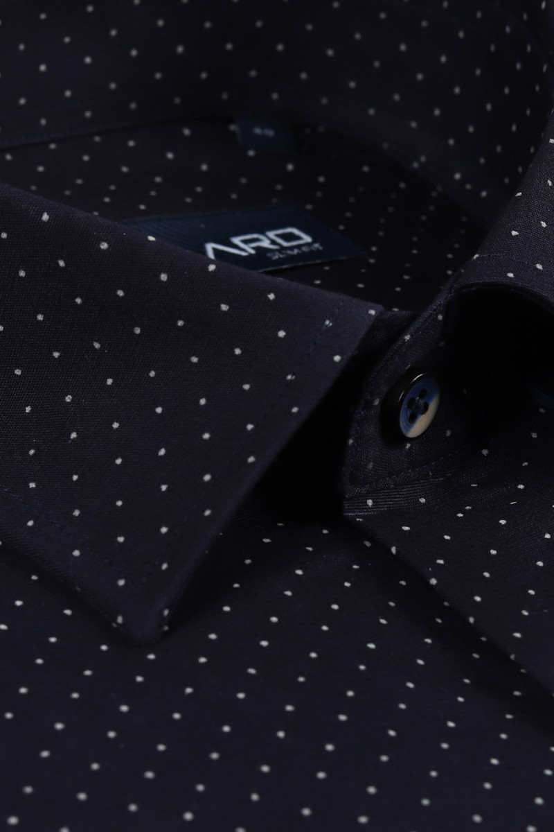 Granatowa Koszula Męska Wzór Kropki