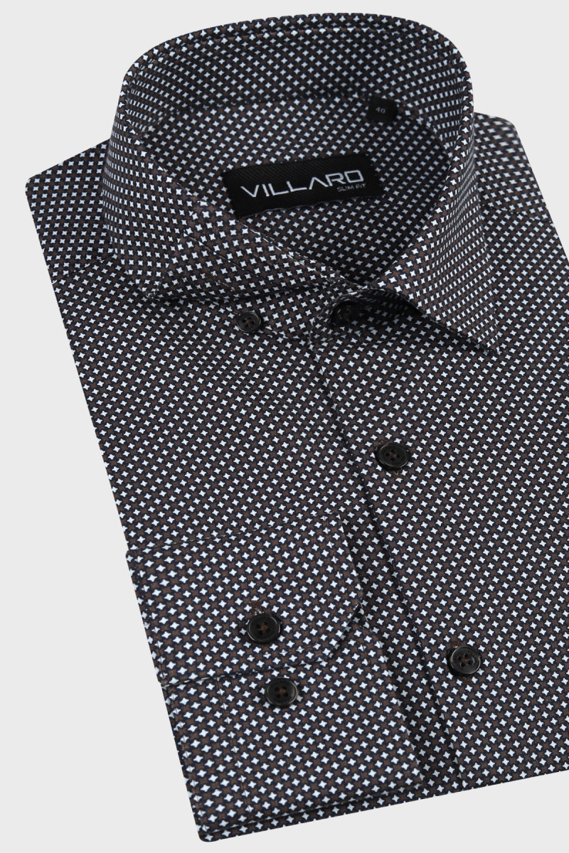 Brązowa koszula męska microwzór| Villaro