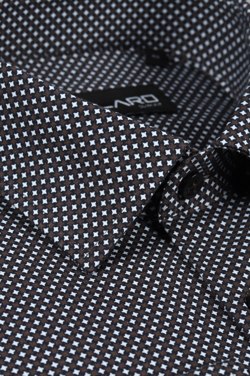 Brązowa koszula męska microwzór| Villaro