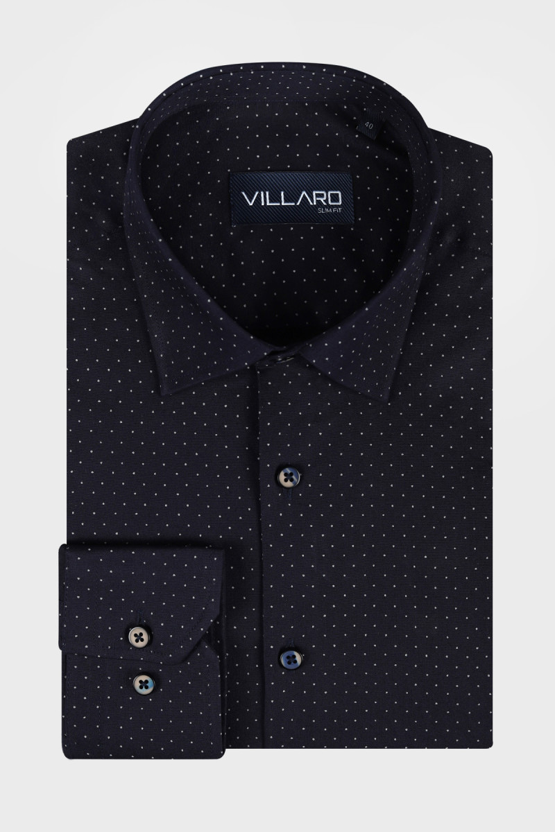 Granatowa Koszula Męska Wzór Kropki