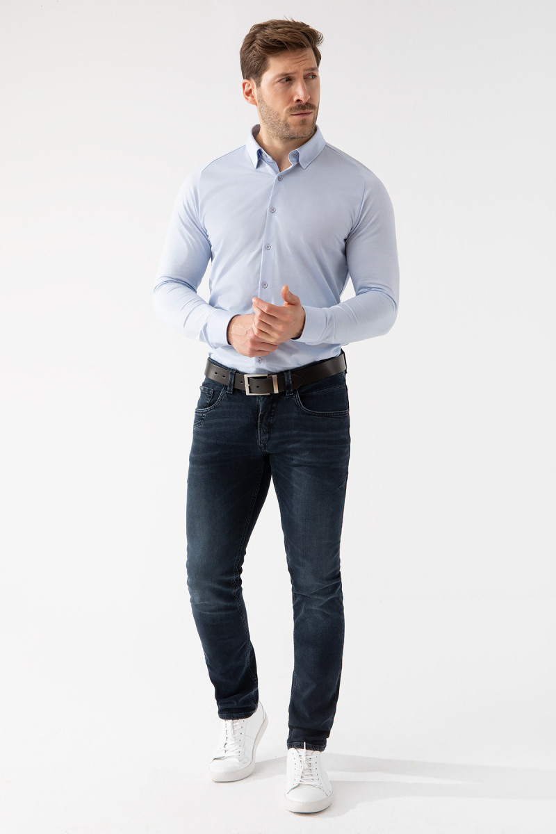 Niebieska koszula męska dzianina | Villaro