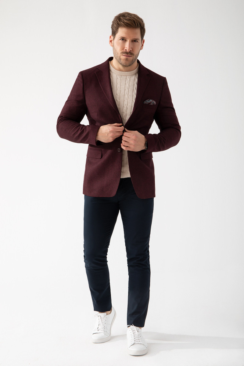 Bordowa Marynarka Męska Struktura