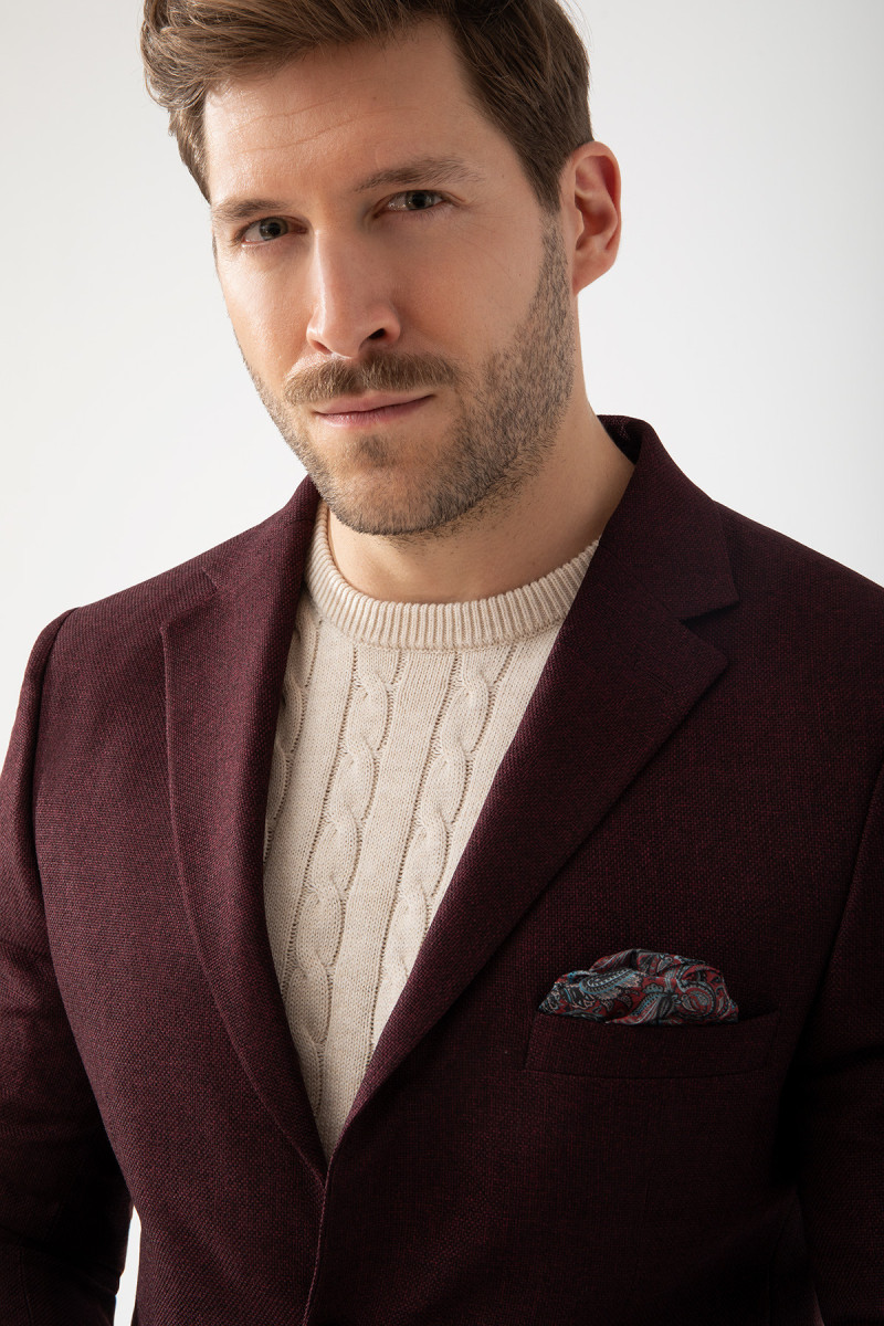 Bordowa Marynarka Męska Struktura