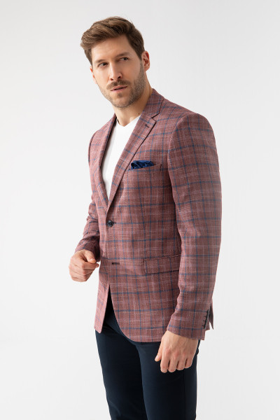 bordowa marynarka męska w kratę slim fit