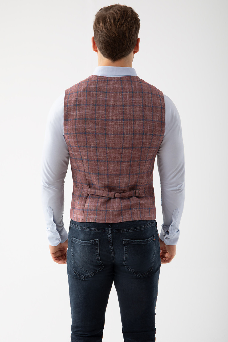 Bordowa Kamizelka Męska Wzór Krata