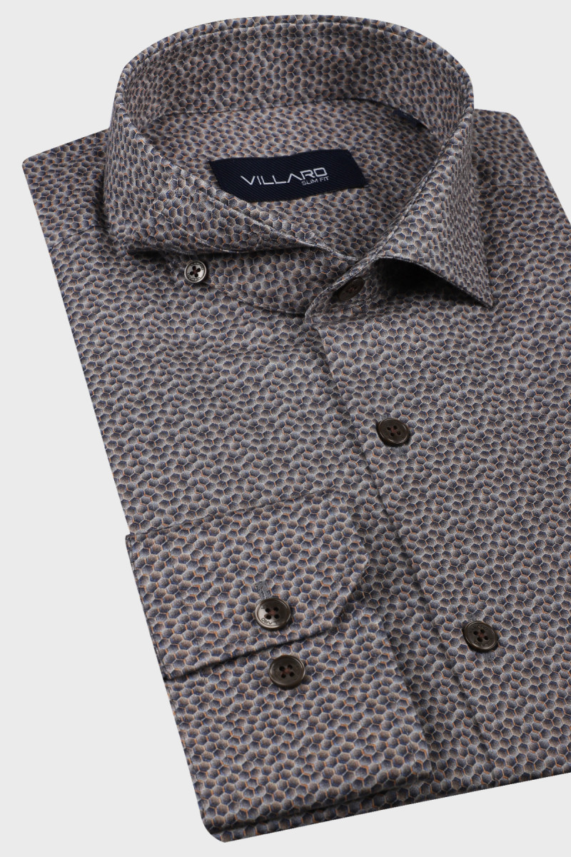Brązowa koszula męska wzór geometryczny | Villaro