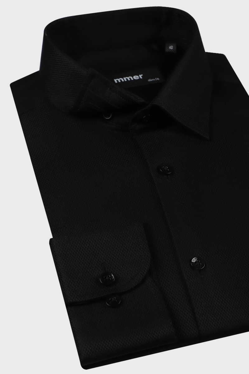 Czarna koszula męska struktura | Villaro
