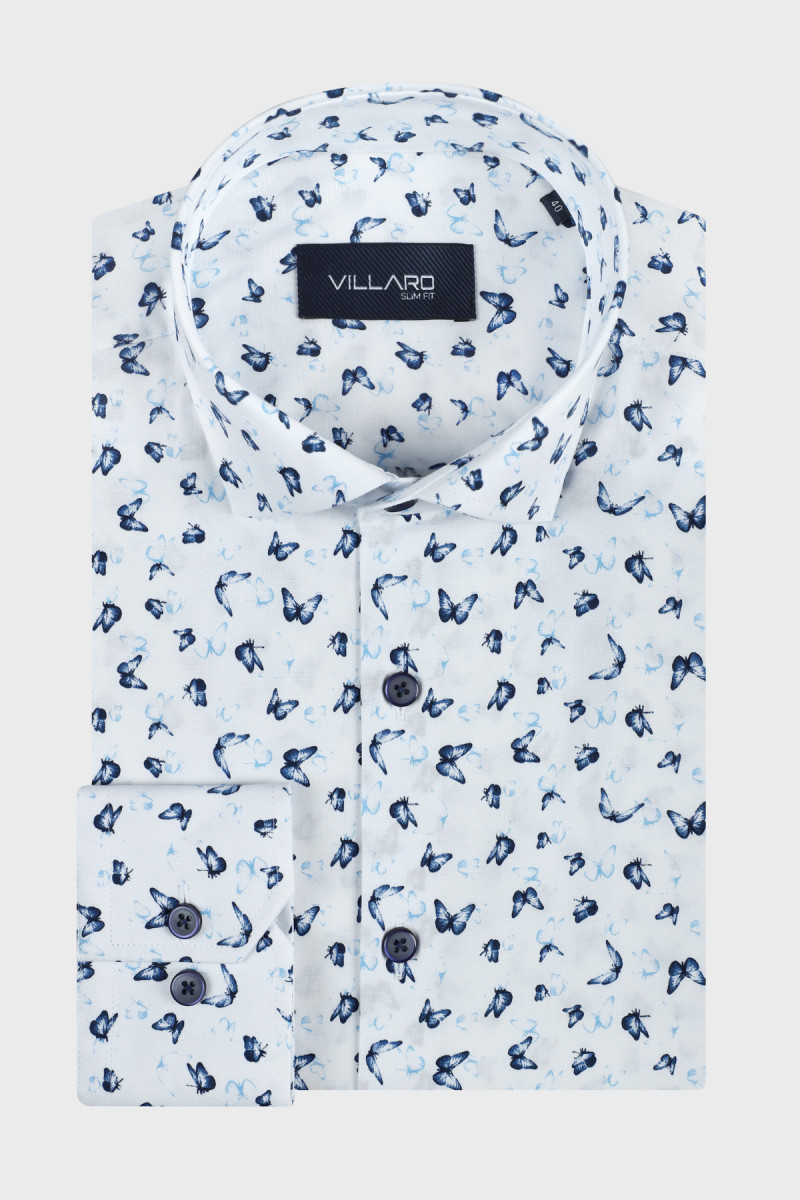 Biała koszula męska wzór motyle | Villaro