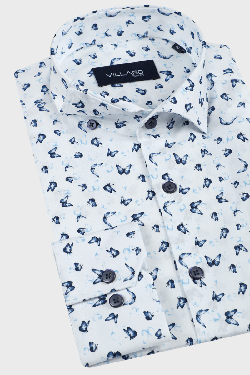 Biała koszula męska wzór motyle | Villaro