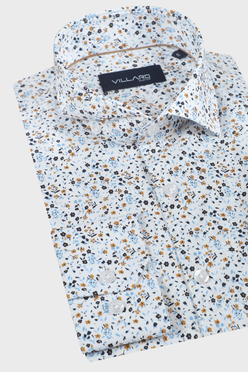 Biała koszula męska regular w geometryczny deseń | Villaro