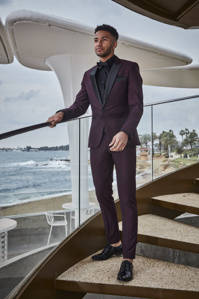 Bordowy smoking męski ślubny | Villaro