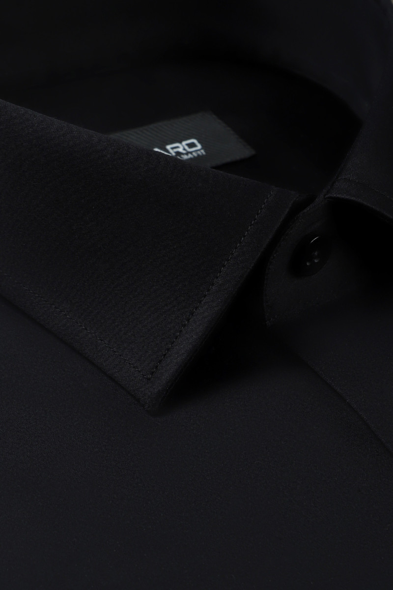 Czarna Koszula Męska Villaro – Satynowa, Slim & Regular Fit | Villaro