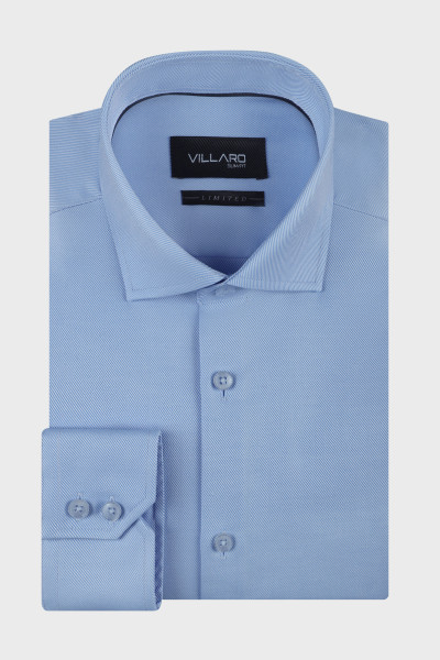 Niebieska koszula męska Villaro Limited – prążkowany splot i połysk