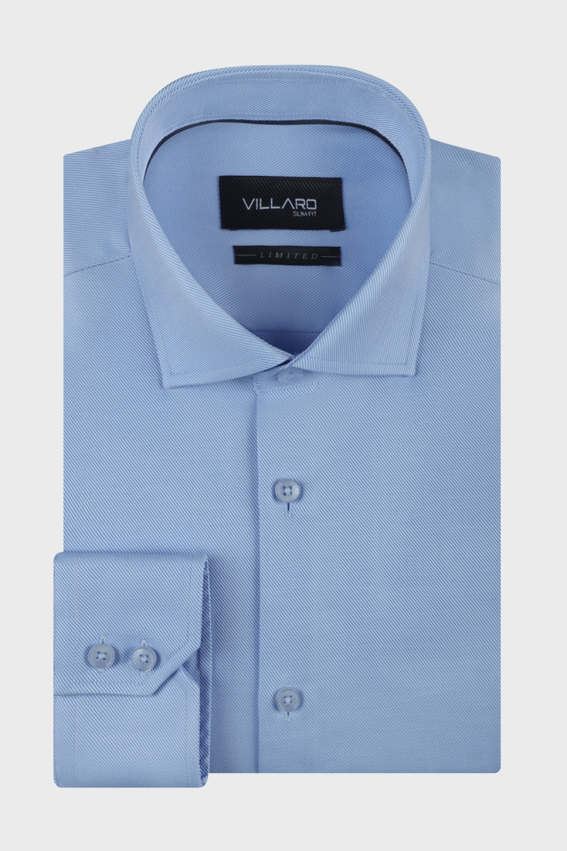 Niebieska koszula męska Villaro Limited – prążkowany splot i połysk