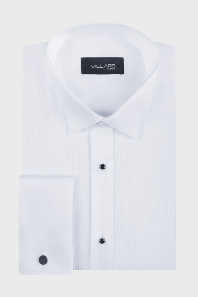 Biała koszula męska Villaro z plisami – elegancka koszula smokingowa