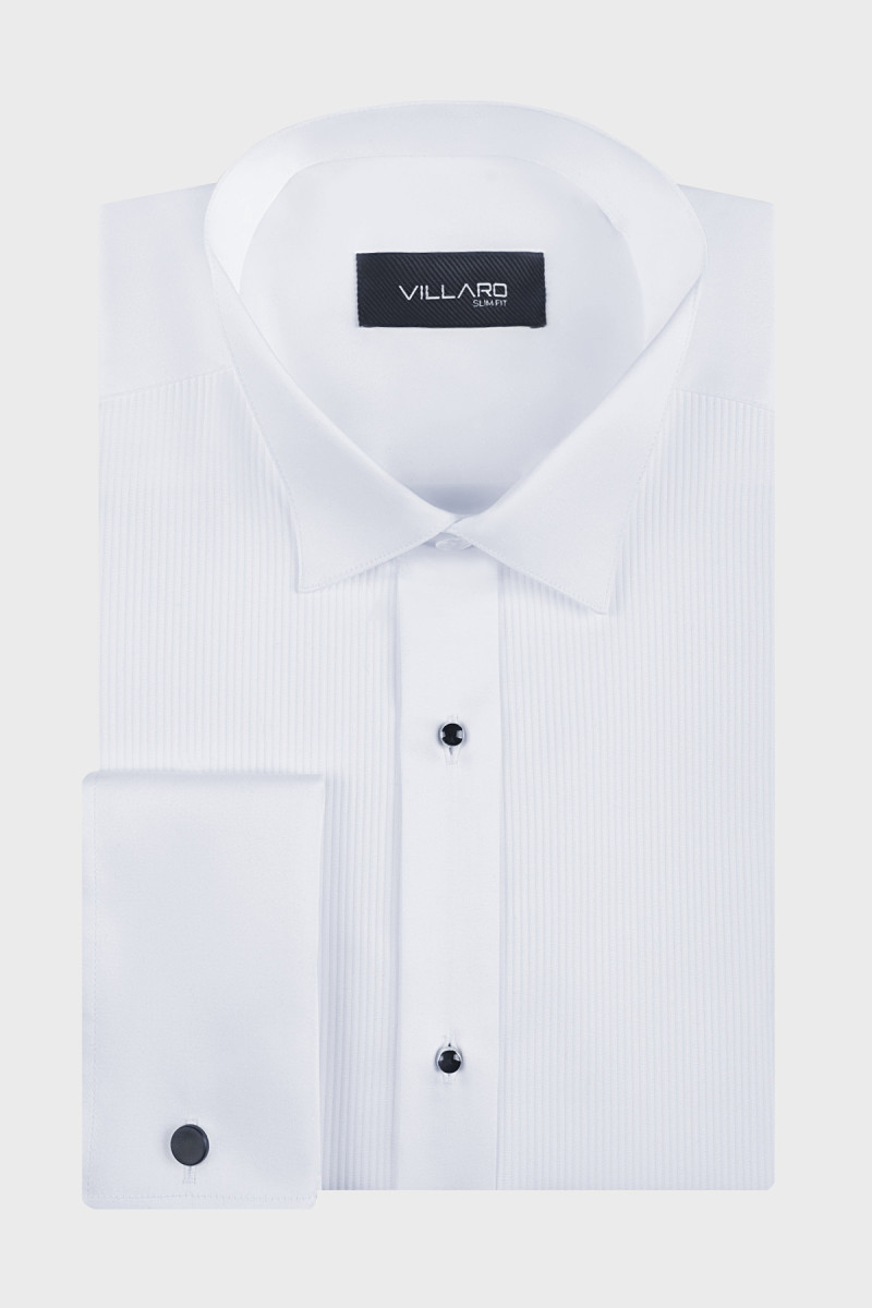 Biała koszula męska Villaro z plisami – elegancka koszula smokingowa