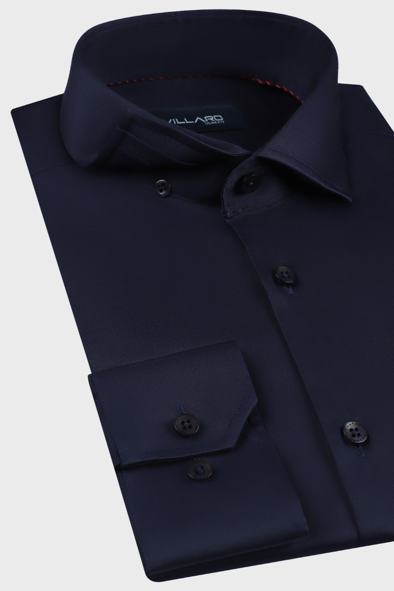 Plisa z dopasowanymi guzikami i logo Villaro – granatowa koszula