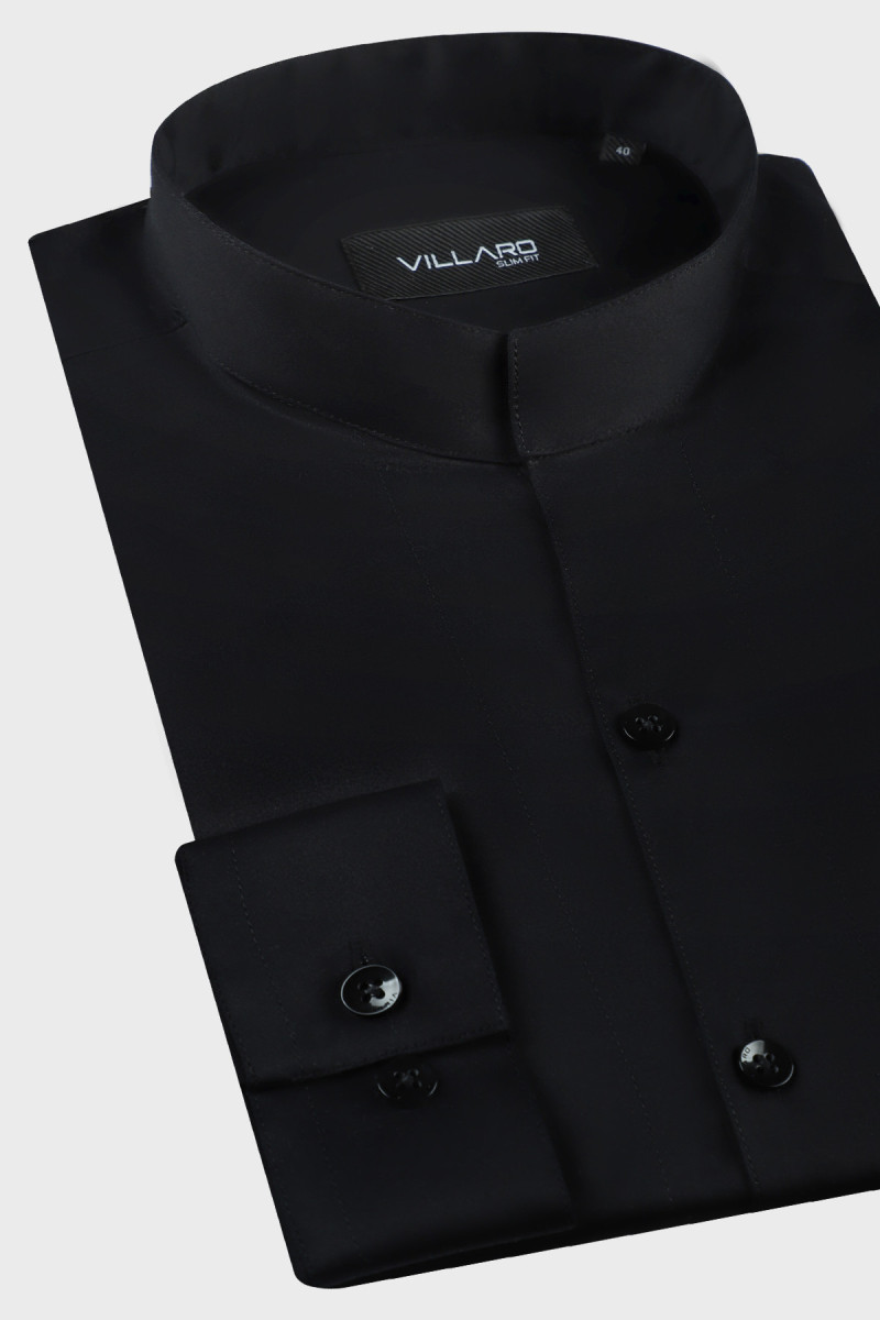 Czarna Koszula Męska Stójka