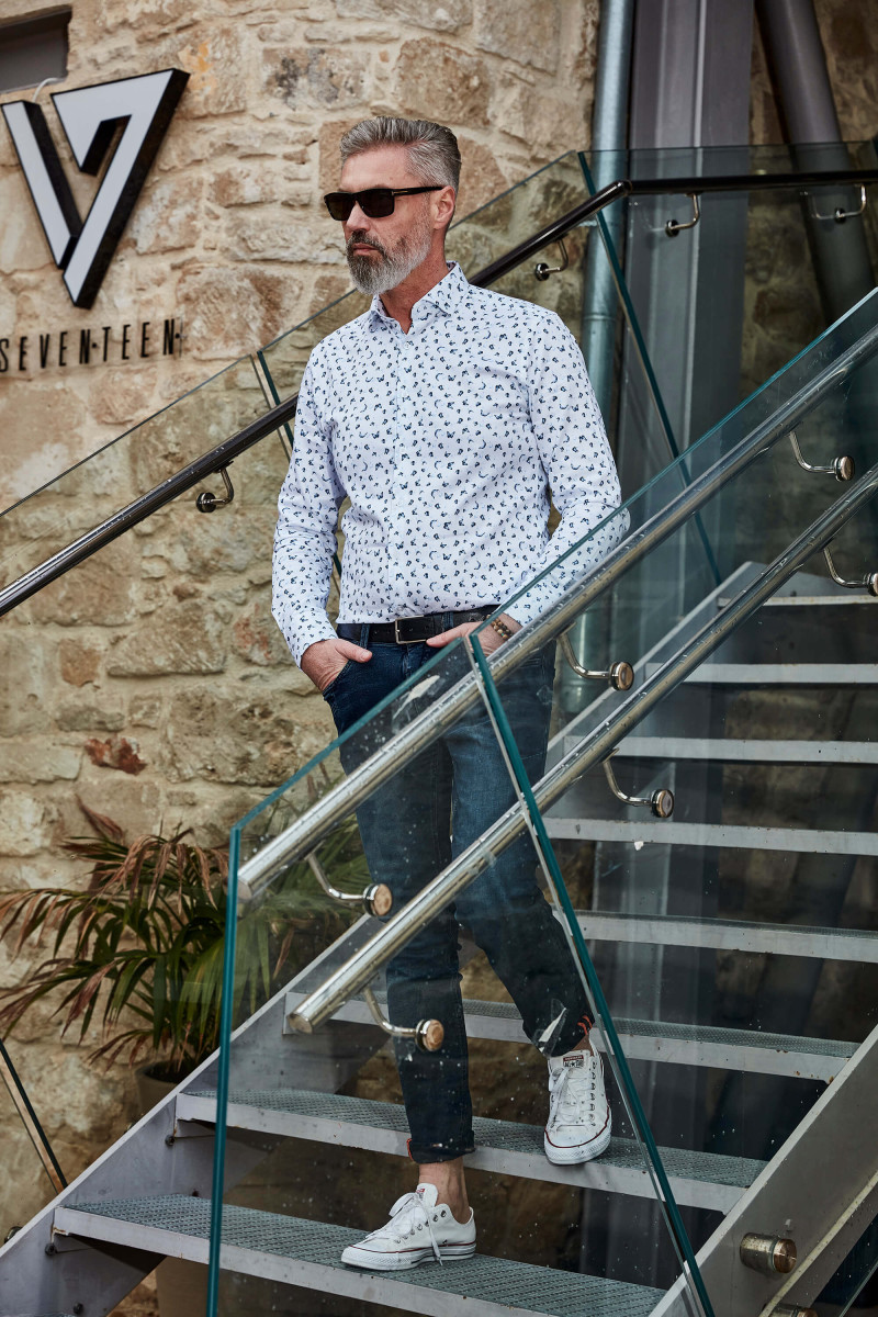 Biała koszula męska wzór motyle | Villaro