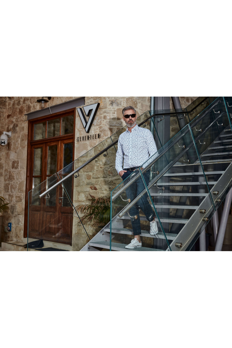 Biała koszula męska wzór motyle | Villaro