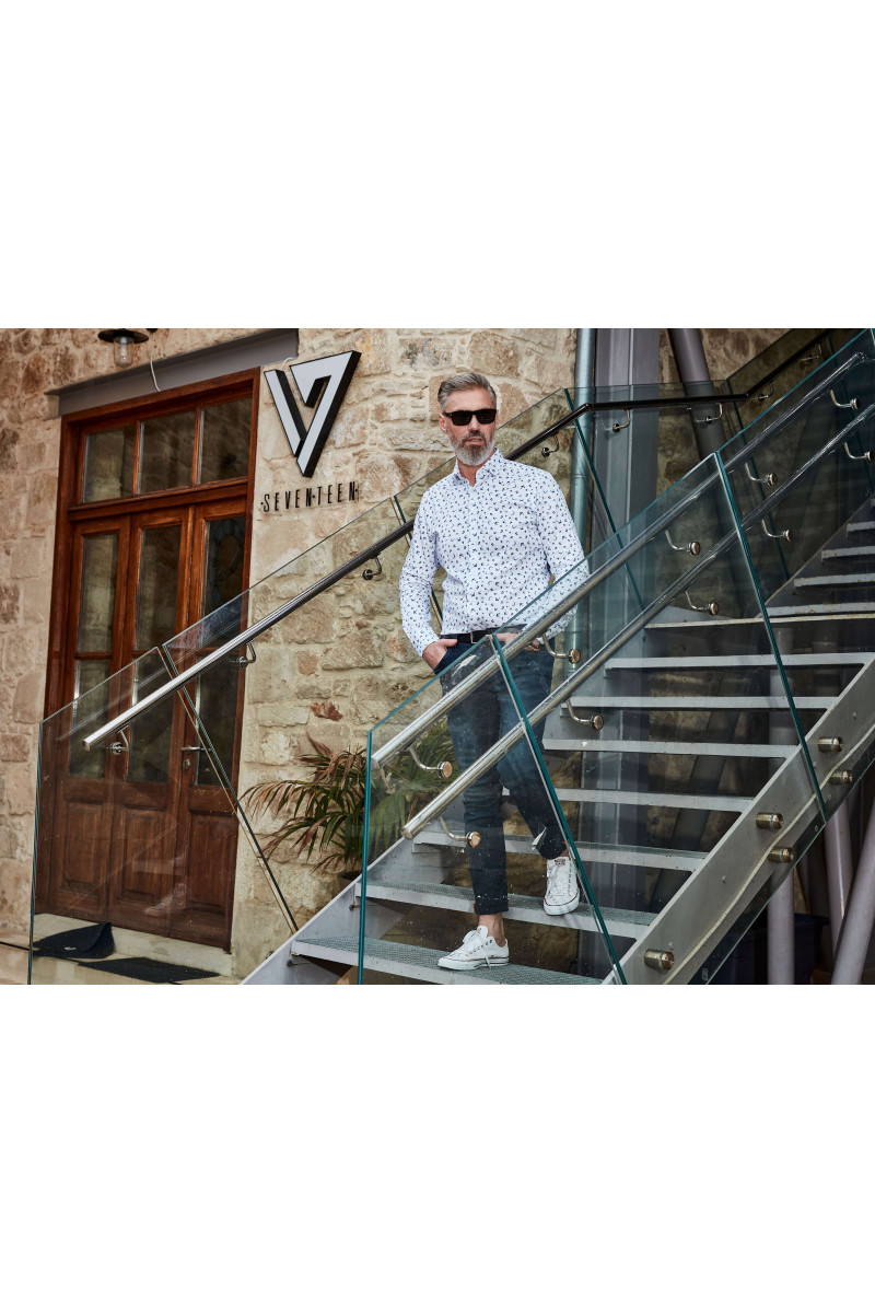 Biała koszula męska wzór motyle | Villaro