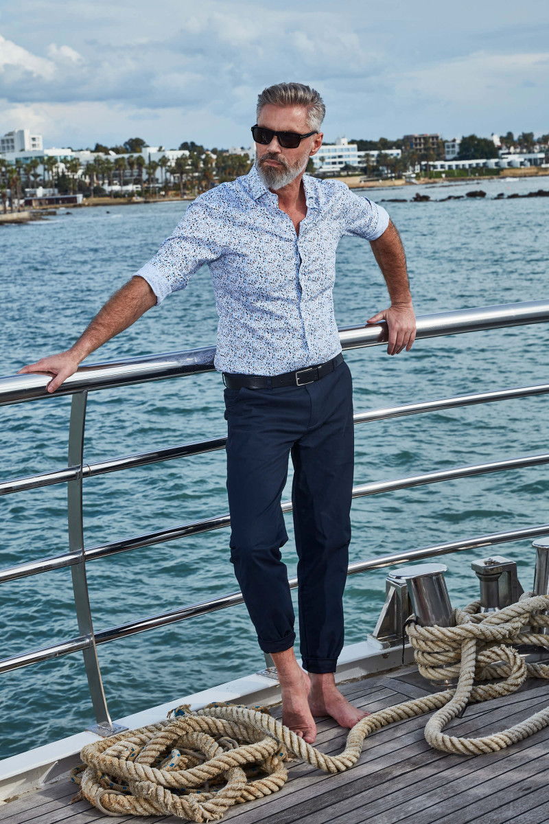 Biała koszula męska regular w geometryczny deseń | Villaro