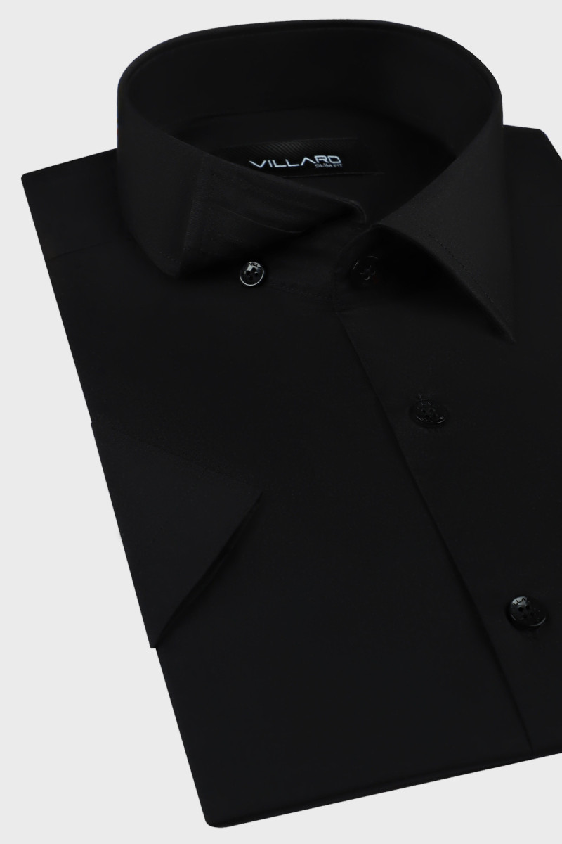Koszula męska czarna krótki rekaw | Villaro