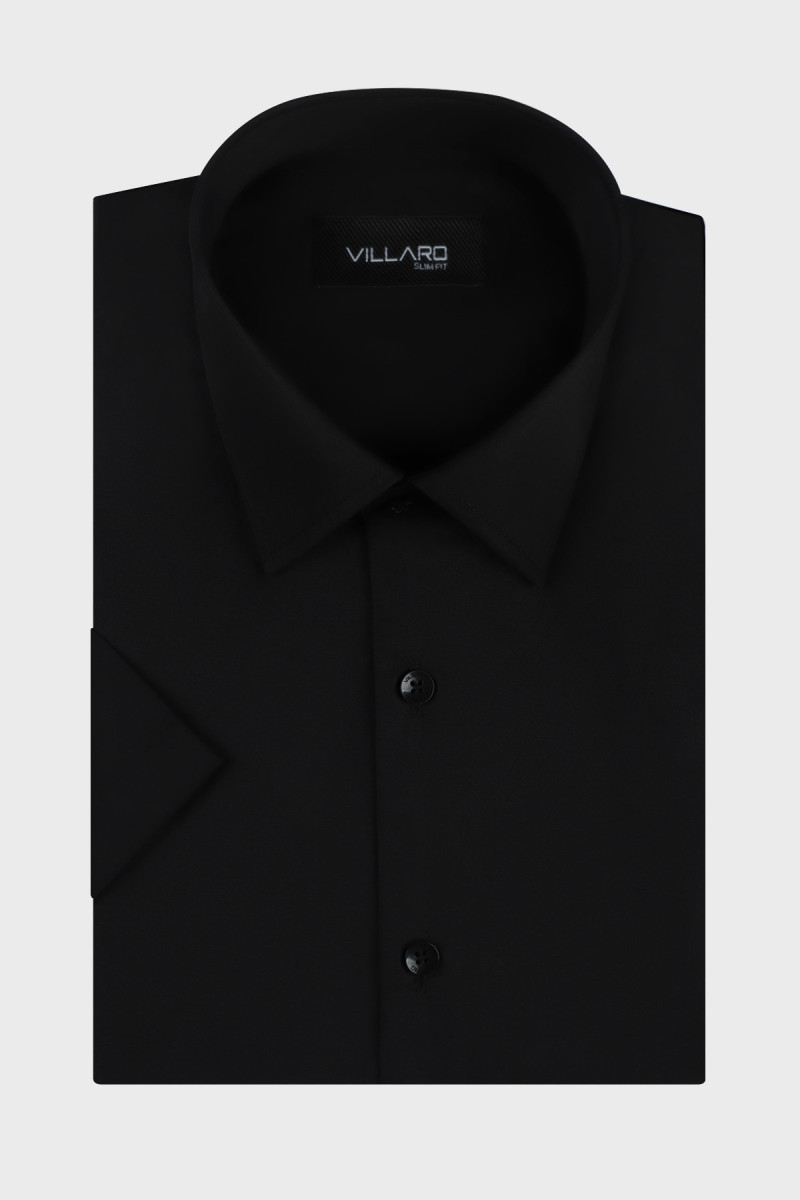 Koszula męska czarna krótki rekaw | Villaro