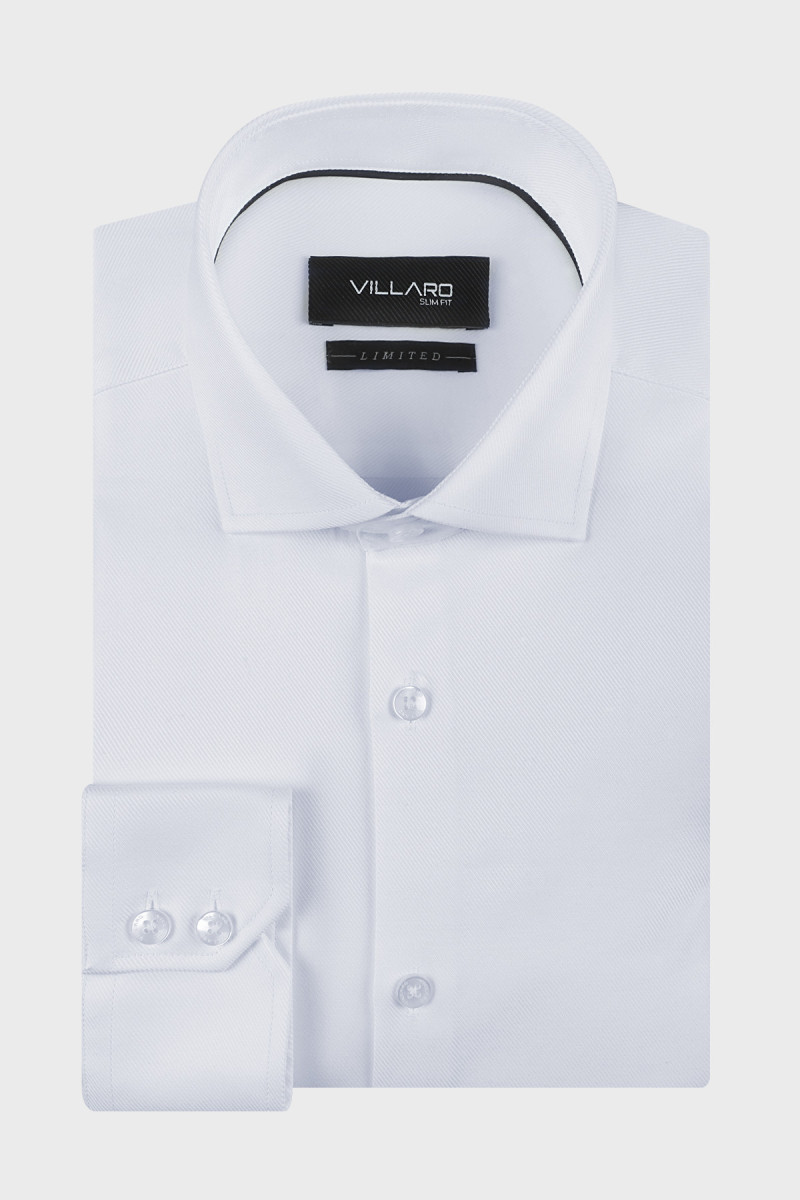 Biała koszula męska w prążki po skosie | Villaro
