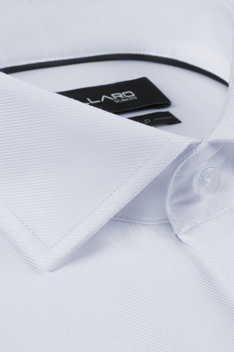 Biała koszula męska w prążki po skosie | Villaro