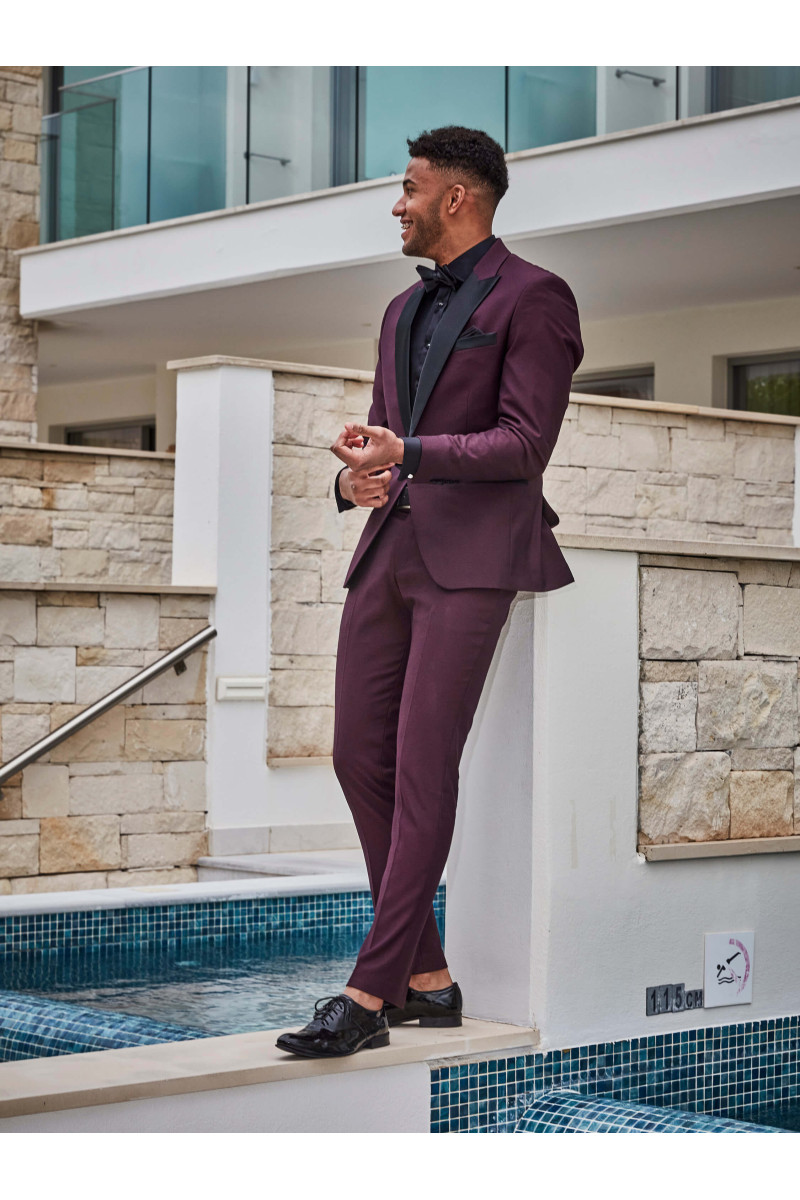 Bordowy smoking męski ślubny | Villaro