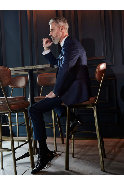 Granatowy Smoking Męski Struktura