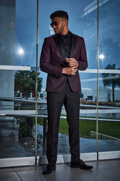 Bordowy smoking męski na ślub | Villaro