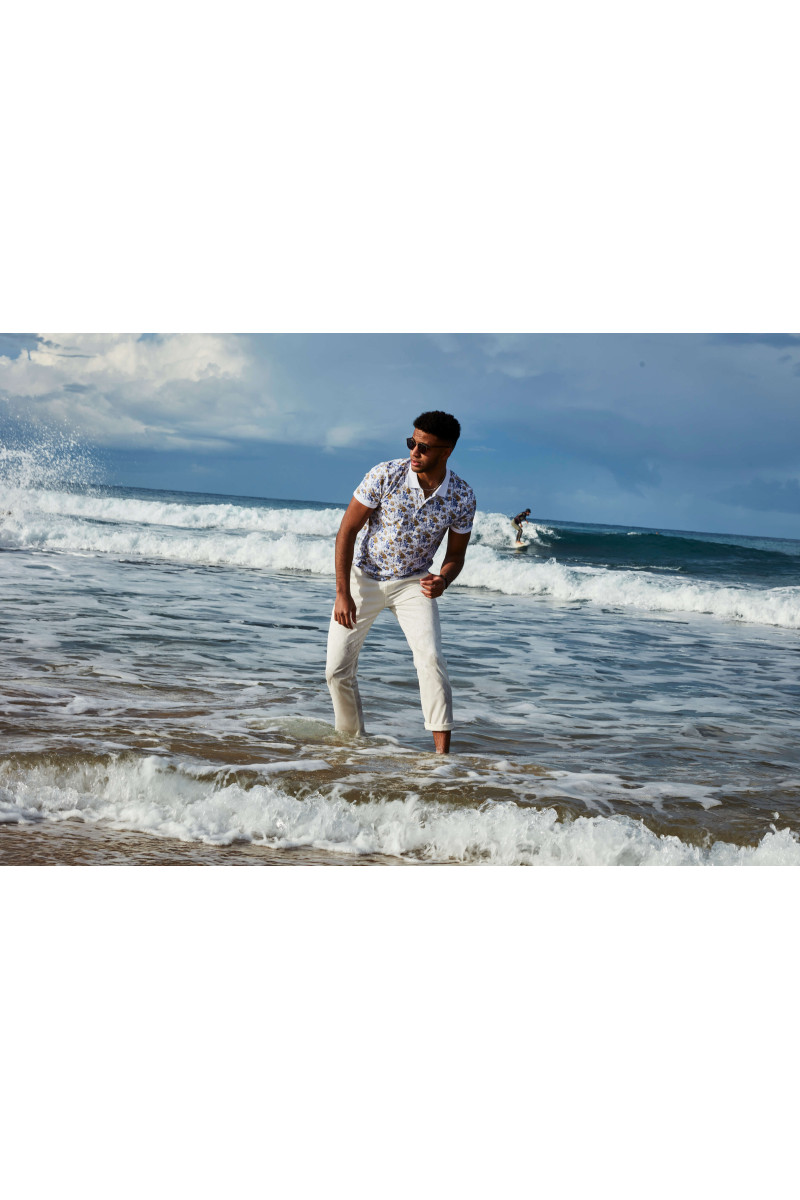 Koszulka męska polo wzór roślinny | Villaro