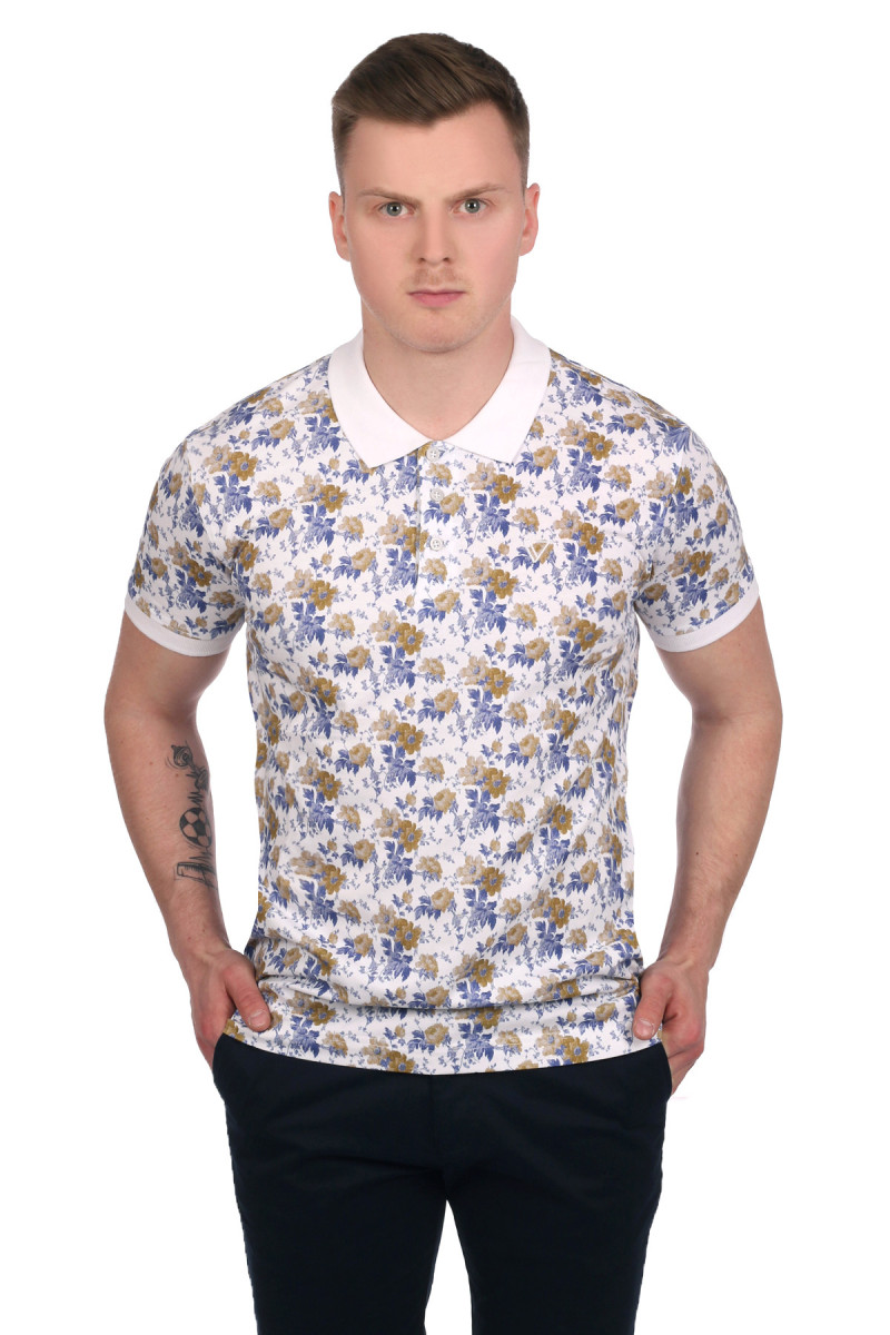 Koszulka męska polo wzór roślinny | Villaro