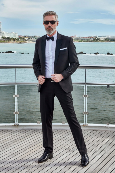 Czarny Smoking Męski Struktura