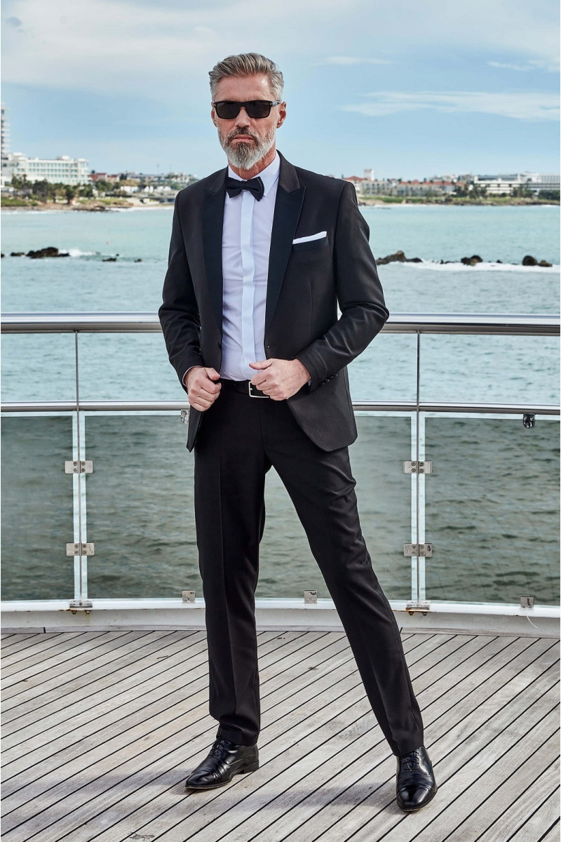 Czarny Smoking Męski Struktura