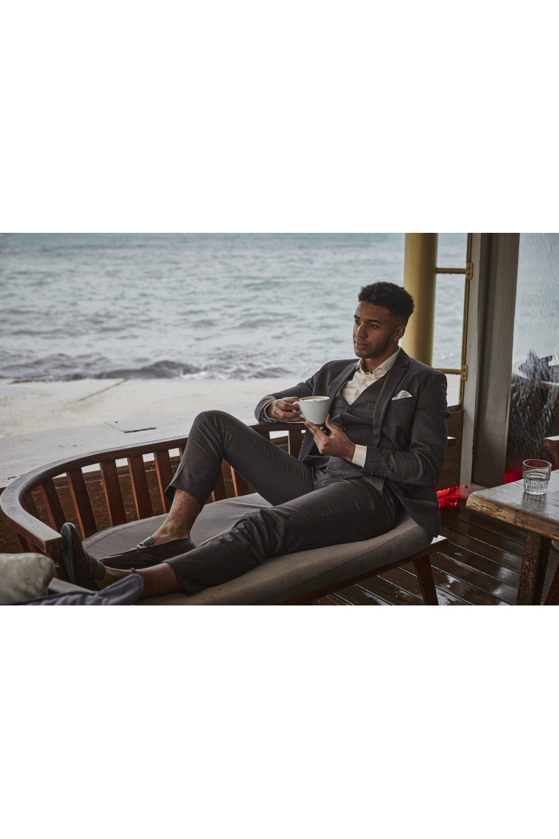 Brązowa Kamizelka Męska Wzór Krata