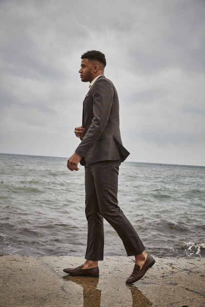 Brązowe Spodnie Męskie Wizytowe Wzór Krata