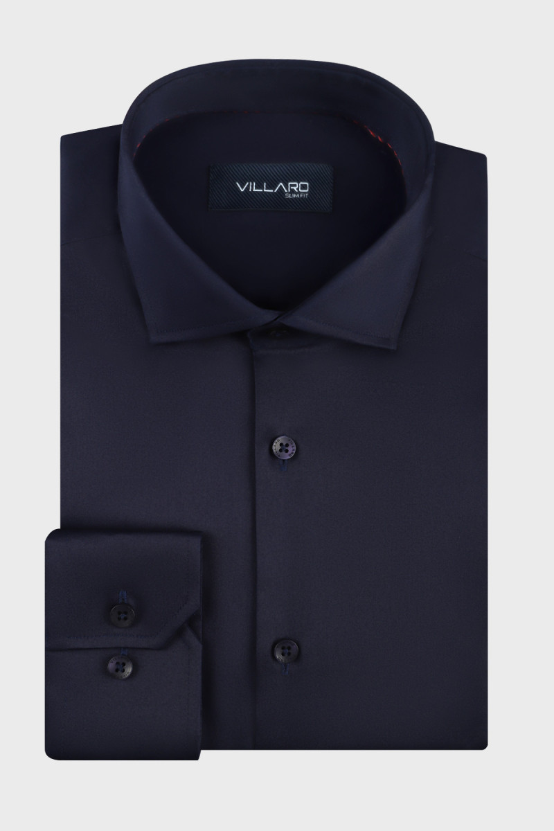 Granatowa koszula męska Villaro – elegancka koszula z satyny