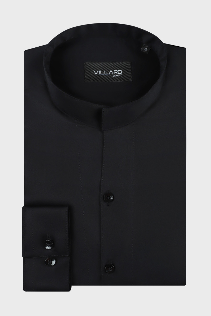 Czarna Koszula Męska Stójka