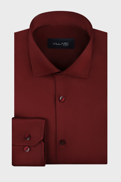 Bordowa koszula męska Villaro Slim Fit – satynowa elegancja