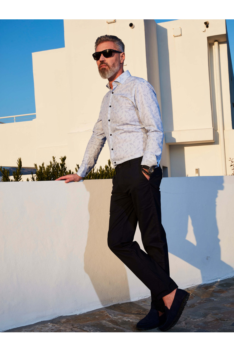 Niebieska koszula męska w drobne kwiaty, kontury | Villaro