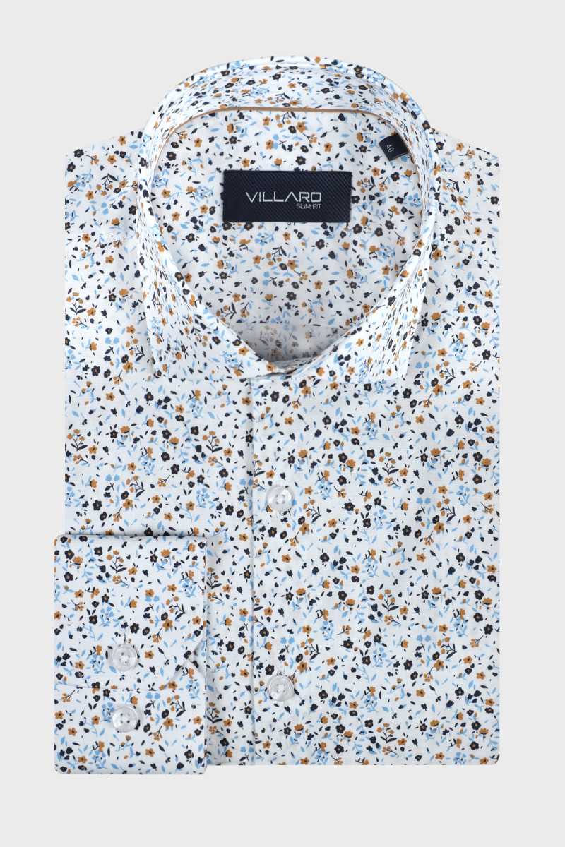 Biała koszula męska regular w geometryczny deseń | Villaro