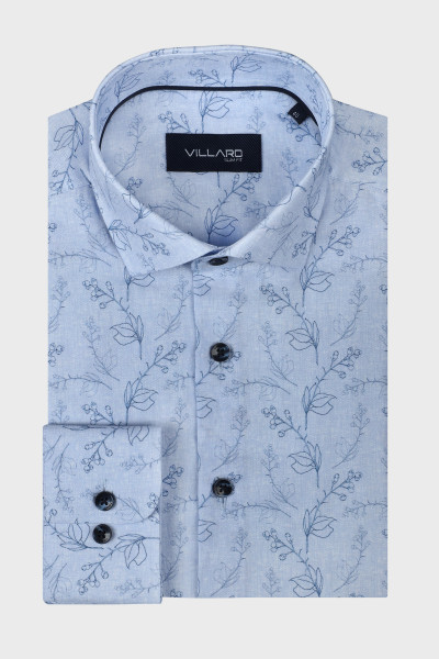 Niebieska koszula męska w drobne kwiaty, kontury | Villaro