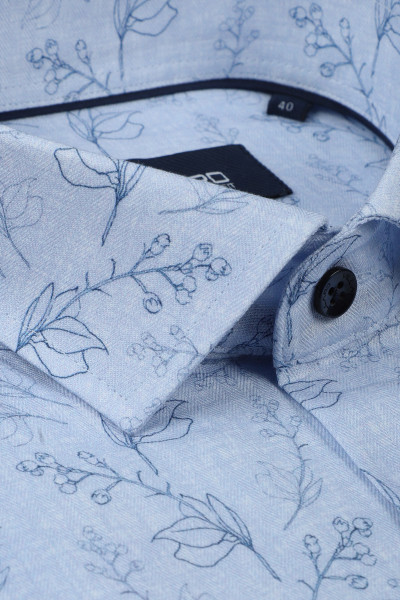 Niebieska Koszula Wzór Roślinny
