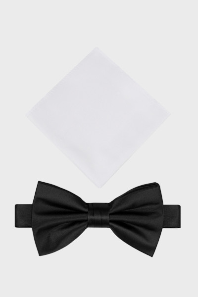 Czarna Mucha Męska z Białą Poszetką